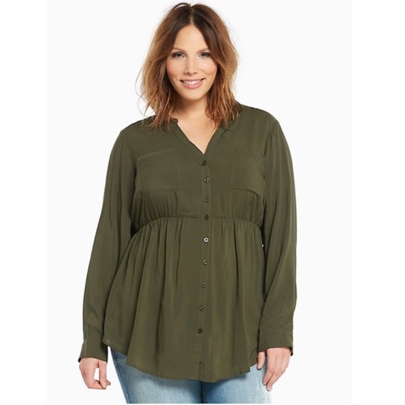 torrid Tops - Torrid Olive Green flowy button down